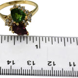14k Yellow Gold Diamond Pink and Green Tourmaline Ring 2.75CT Size 10.25