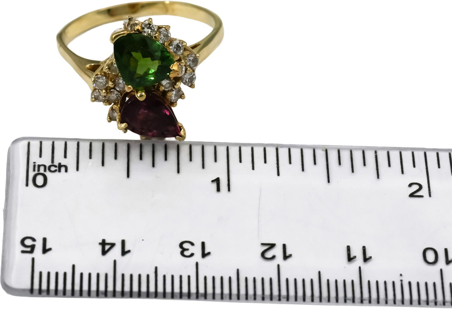 14k Yellow Gold Diamond Pink and Green Tourmaline Ring 2.75CT Size 10.25