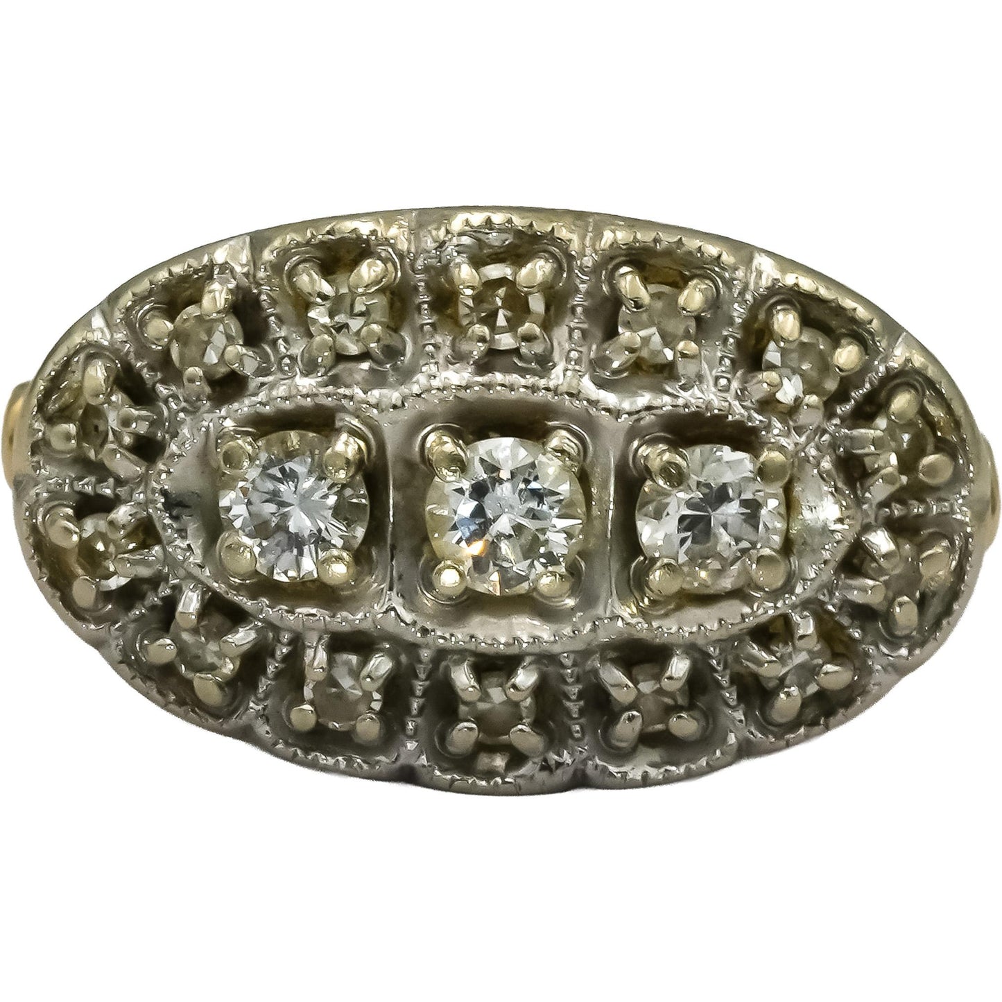 Vintage Antique 14k Yellow & White Gold Diamond Cocktail Ring 0.50CT Size 5.5