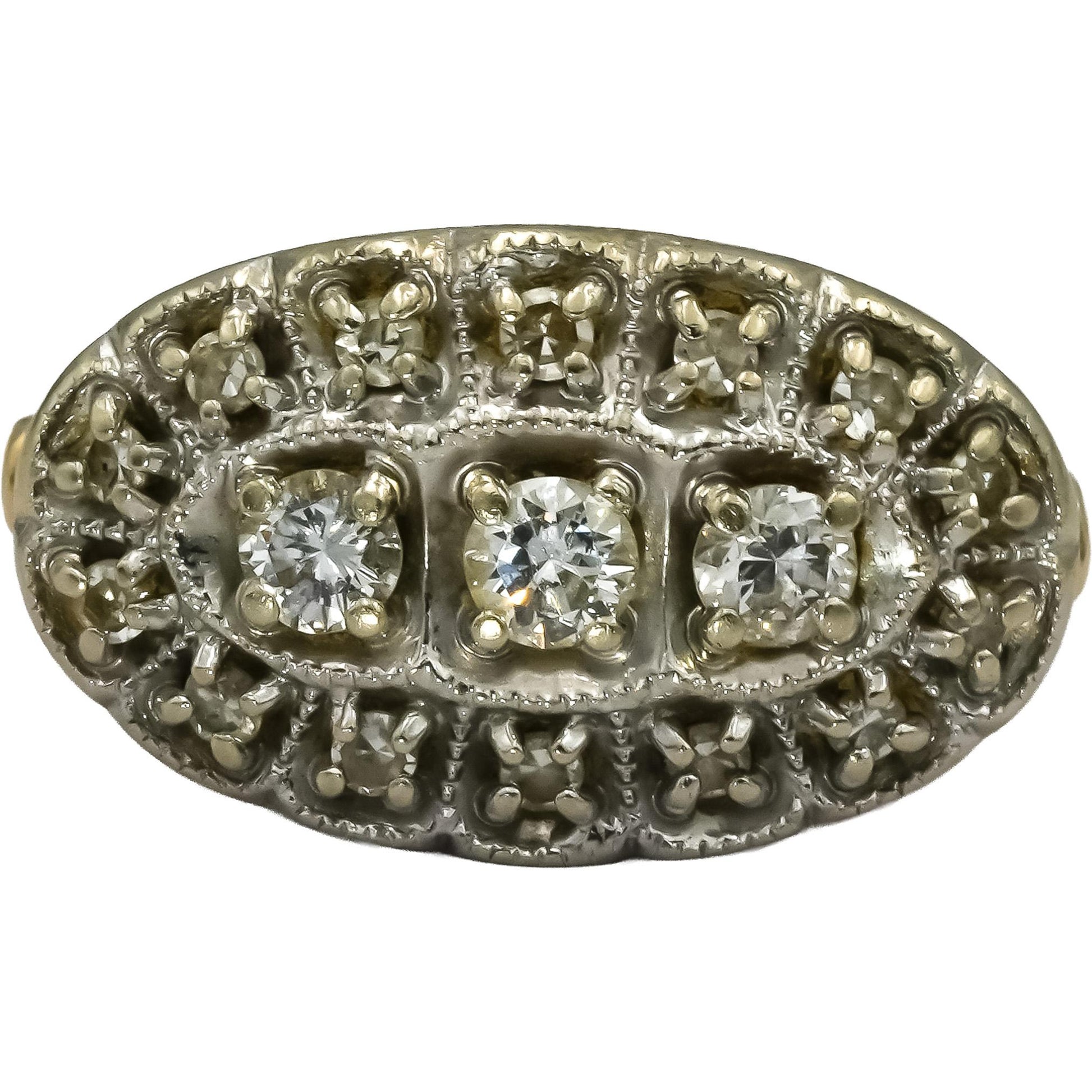 Vintage Antique 14k Yellow & White Gold Diamond Cocktail Ring 0.50CT Size 5.5