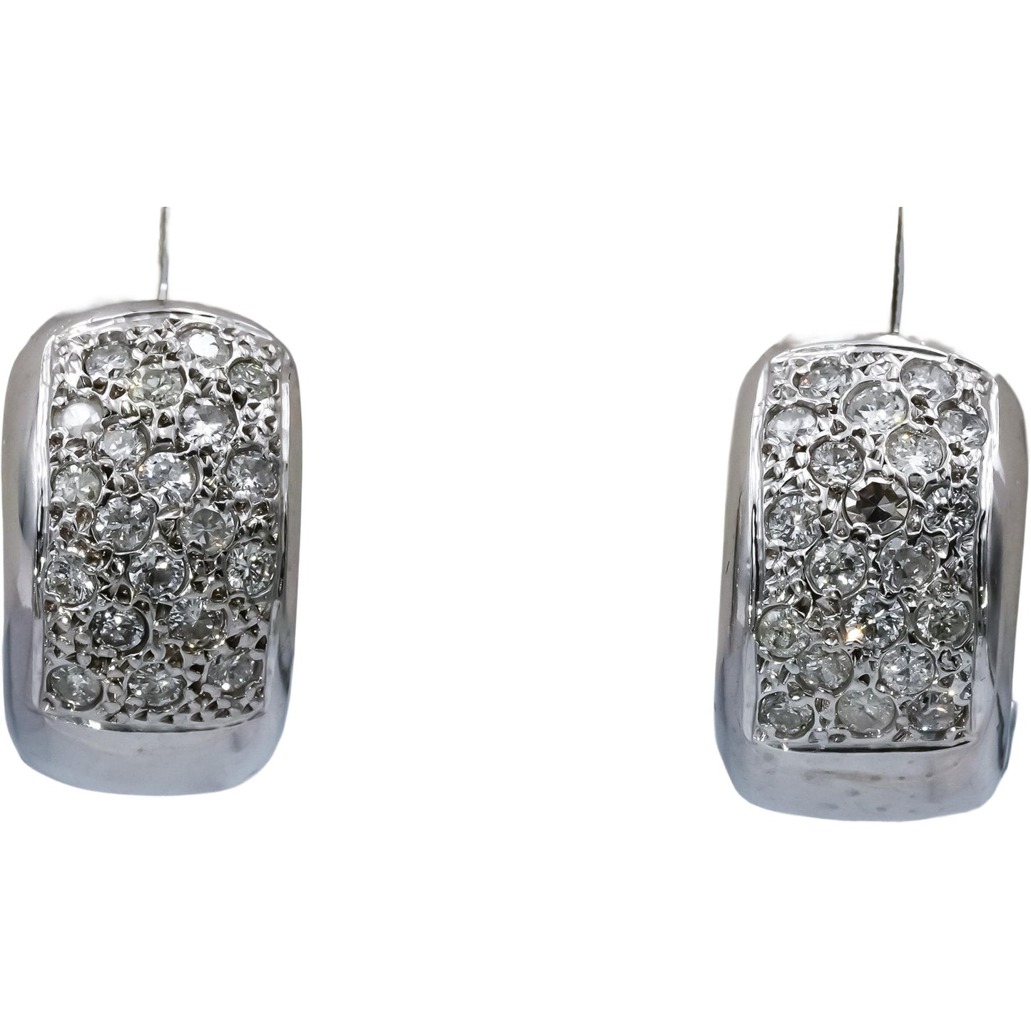 14k White Gold Round Pave Diamond Huggie Hoop Earrings 1.20CT