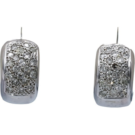 14k White Gold Round Pave Diamond Huggie Hoop Earrings 1.20CT