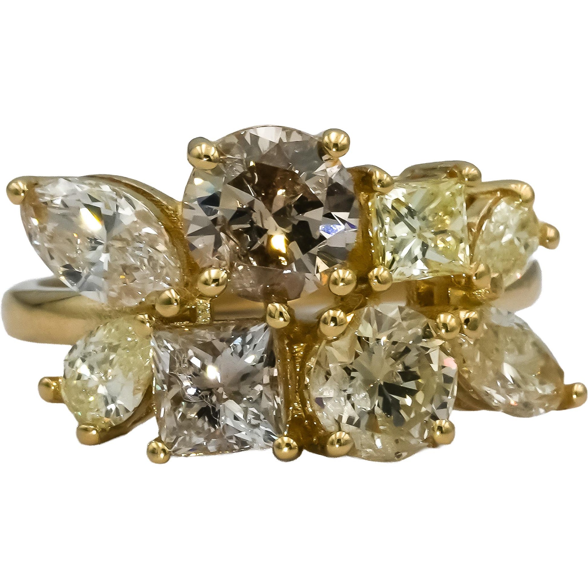 14k Yellow Gold Marquise Princess Round Diamond Cluster Ring 3.71CT Size 6.5