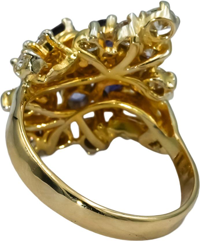 14k Yellow Gold Round Diamond and Sapphire Cluster Cocktail Ring 2.80CT Size 9