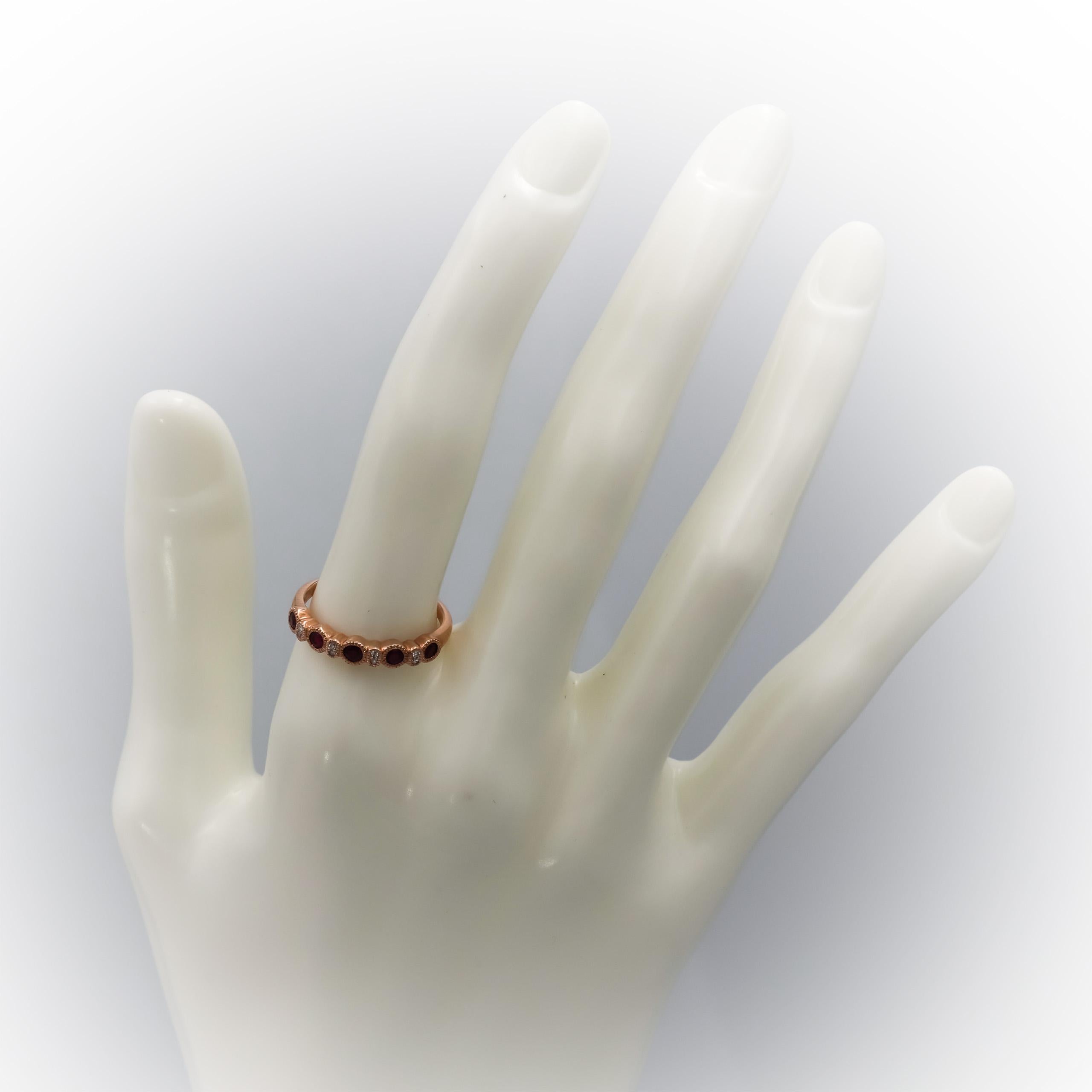 10k Rose Gold Diamond and Ruby Band Ring 0.39CT Size 7