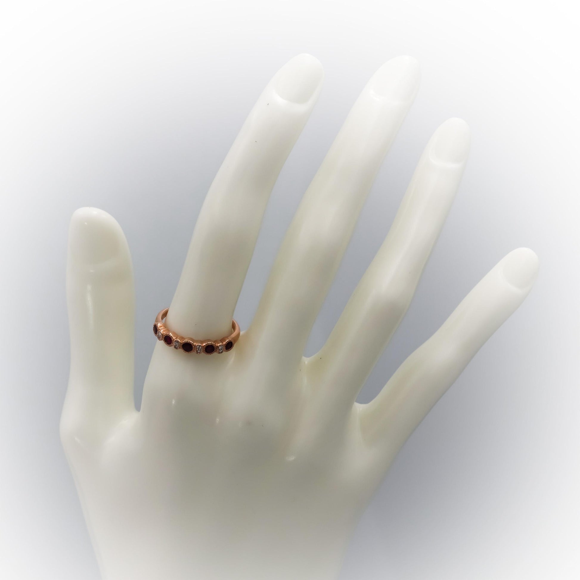 10k Rose Gold Diamond and Ruby Band Ring 0.39CT Size 7