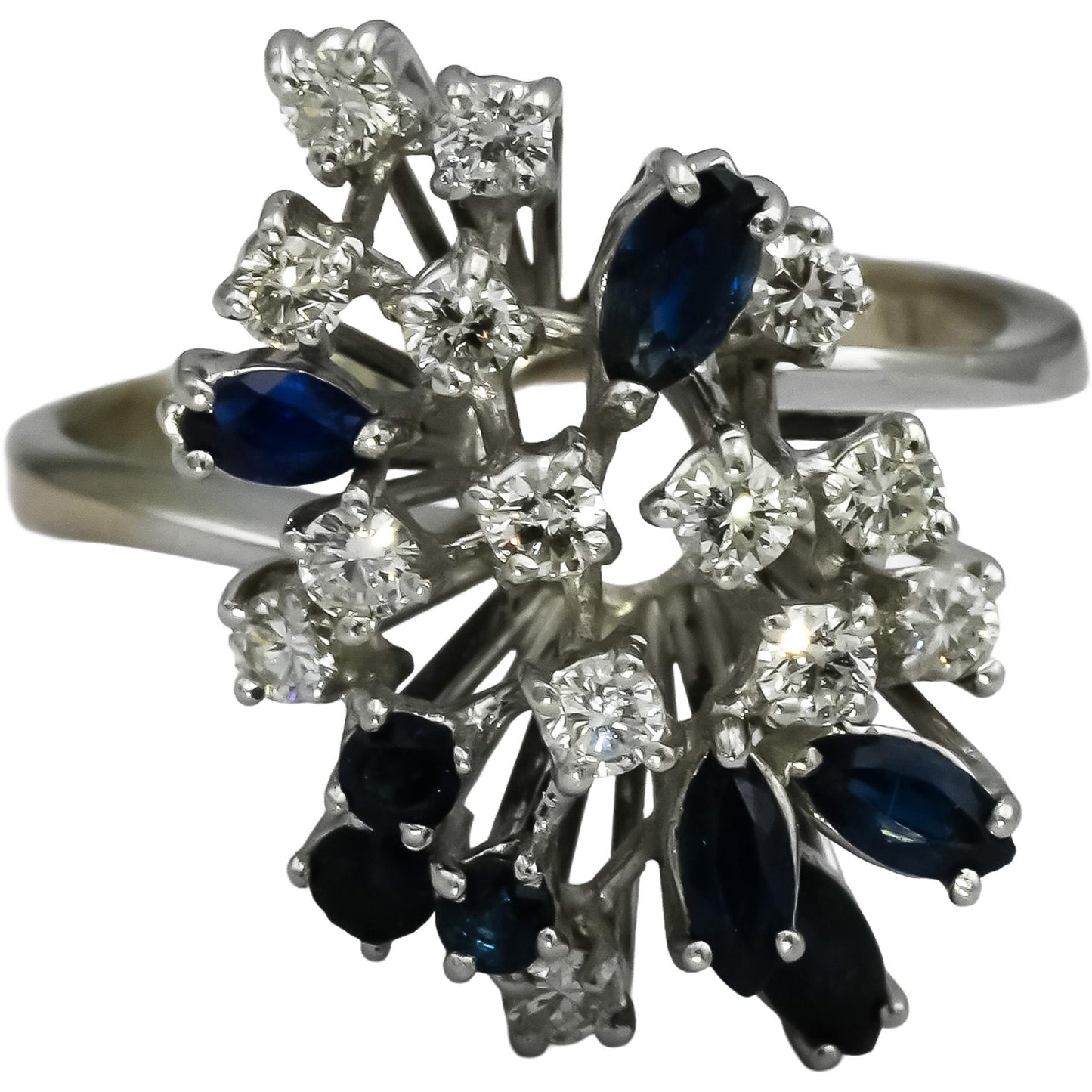18k White Gold VS Round Diamond and Marquise Sapphire Ring 0.75CT Size 7.5