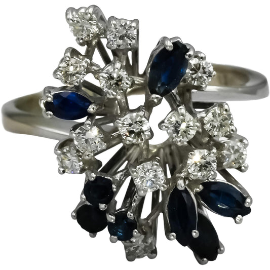 18k White Gold VS Round Diamond and Marquise Sapphire Ring 0.75CT Size 7.5