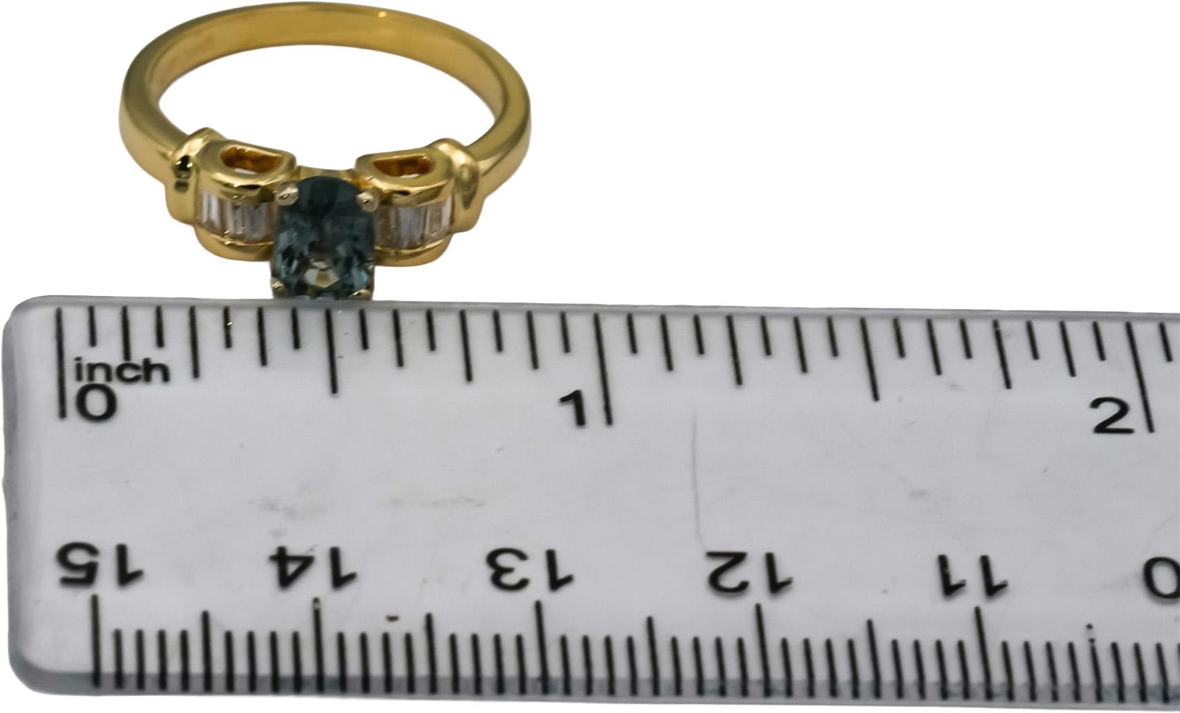 18k Yellow Gold Baguette Diamond and Oval Zircon Cocktail Ring 1.20CT Size 6.75