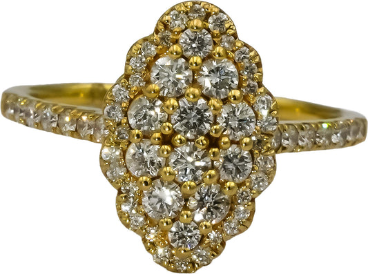 14k Yellow Gold Round Diamond Cluster Cocktail Ring 0.75CT Size 6.75