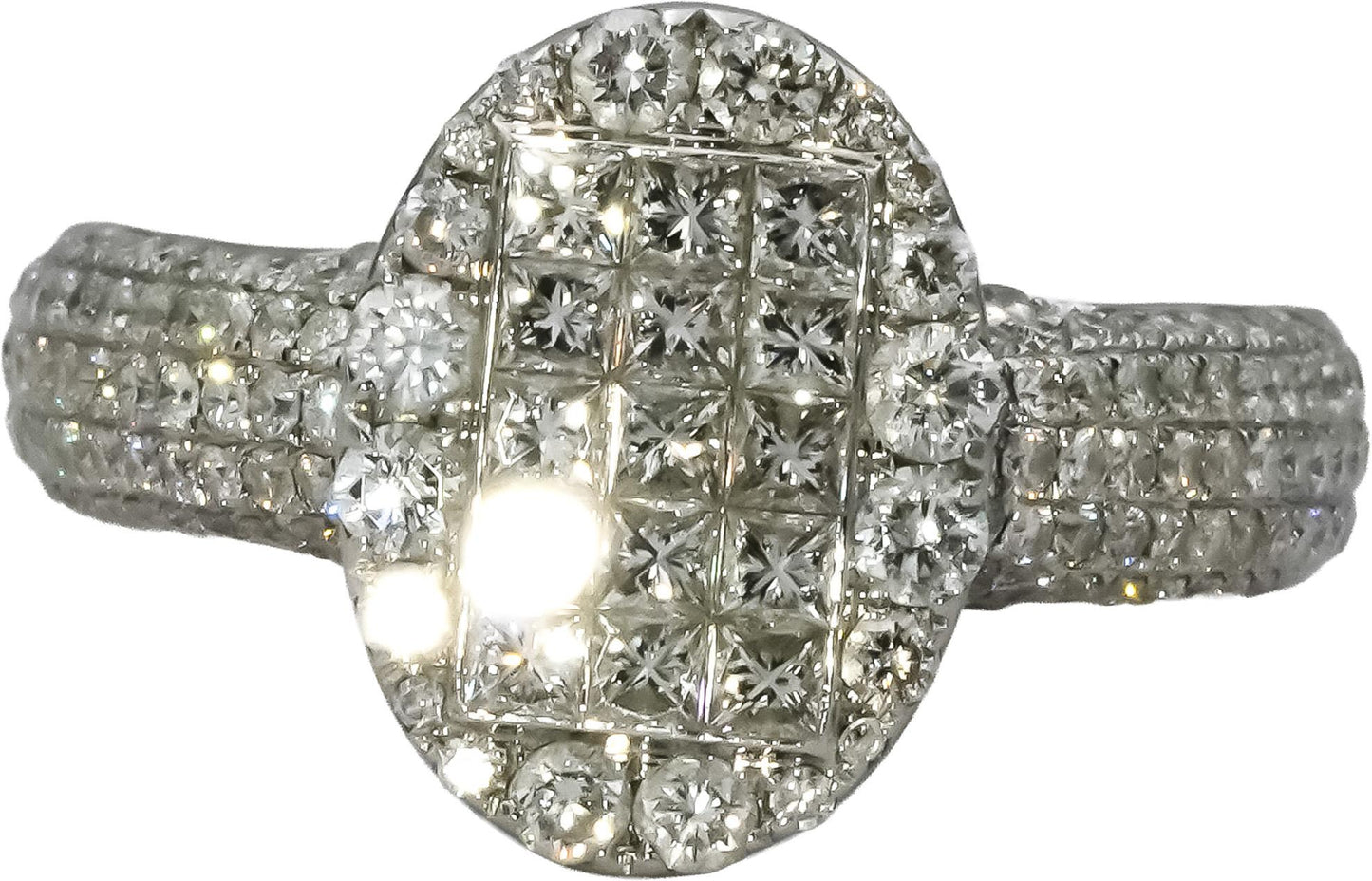 14k White Gold VS Princess and Round Diamond Cluster Ring 1.78CT Size 7