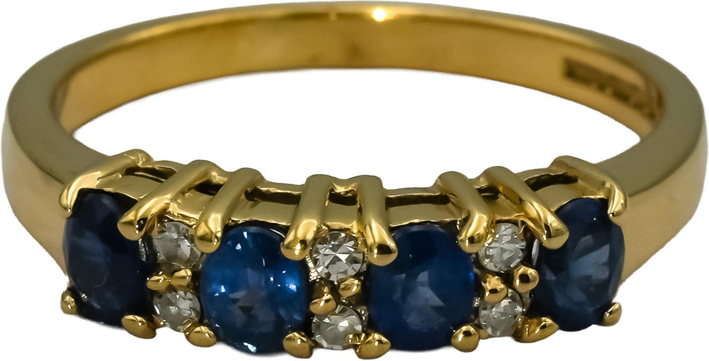 10k Yellow Gold VS Diamond and Sapphire Band Ring 0.75CT Size 7.5