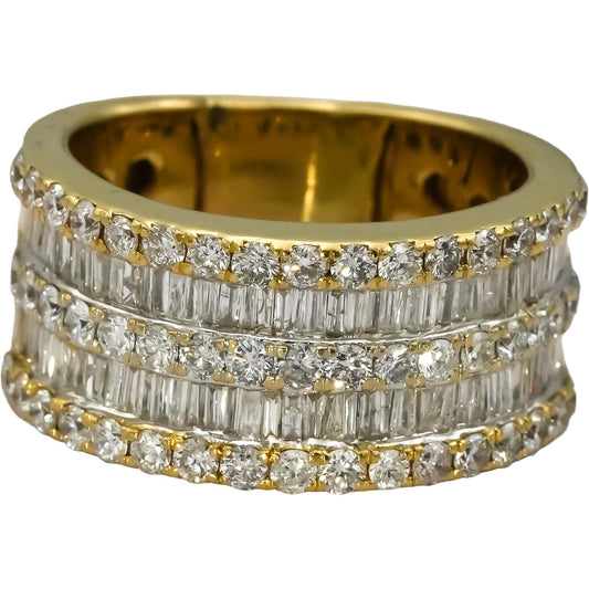 14k Yellow Gold Round and Baguette Diamond 10.7mm Wide Band Ring 3.0CT Size 7.75