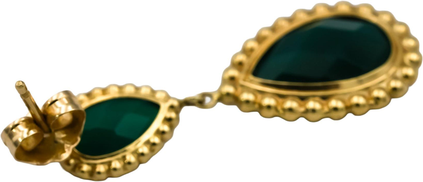14k Yellow Gold Pear Shaped Chalcedony Drop Dangle Earrings