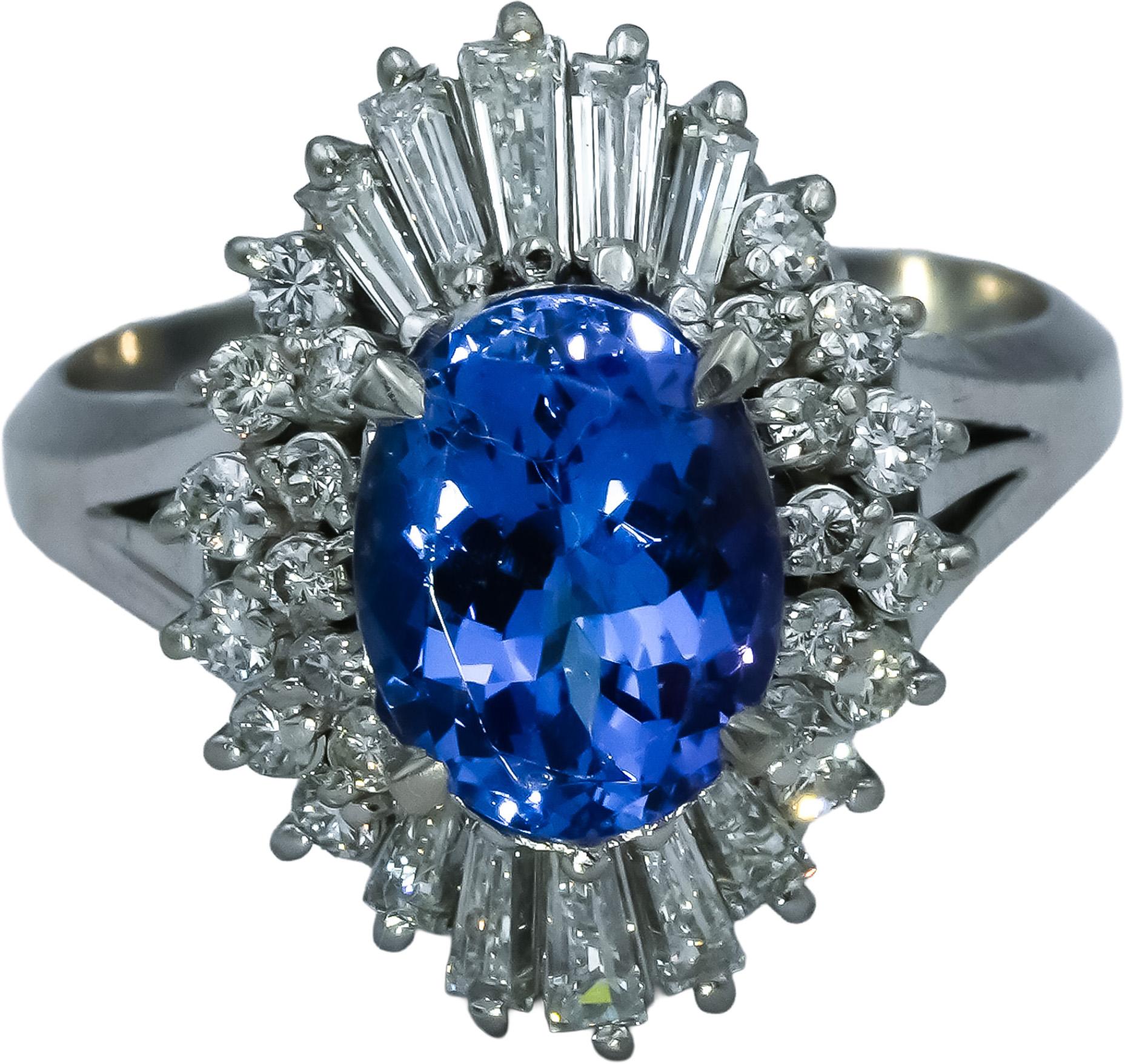 Platinum VS Diamond and Tanzanite Cocktail Ring 3.01CT Size 6.5