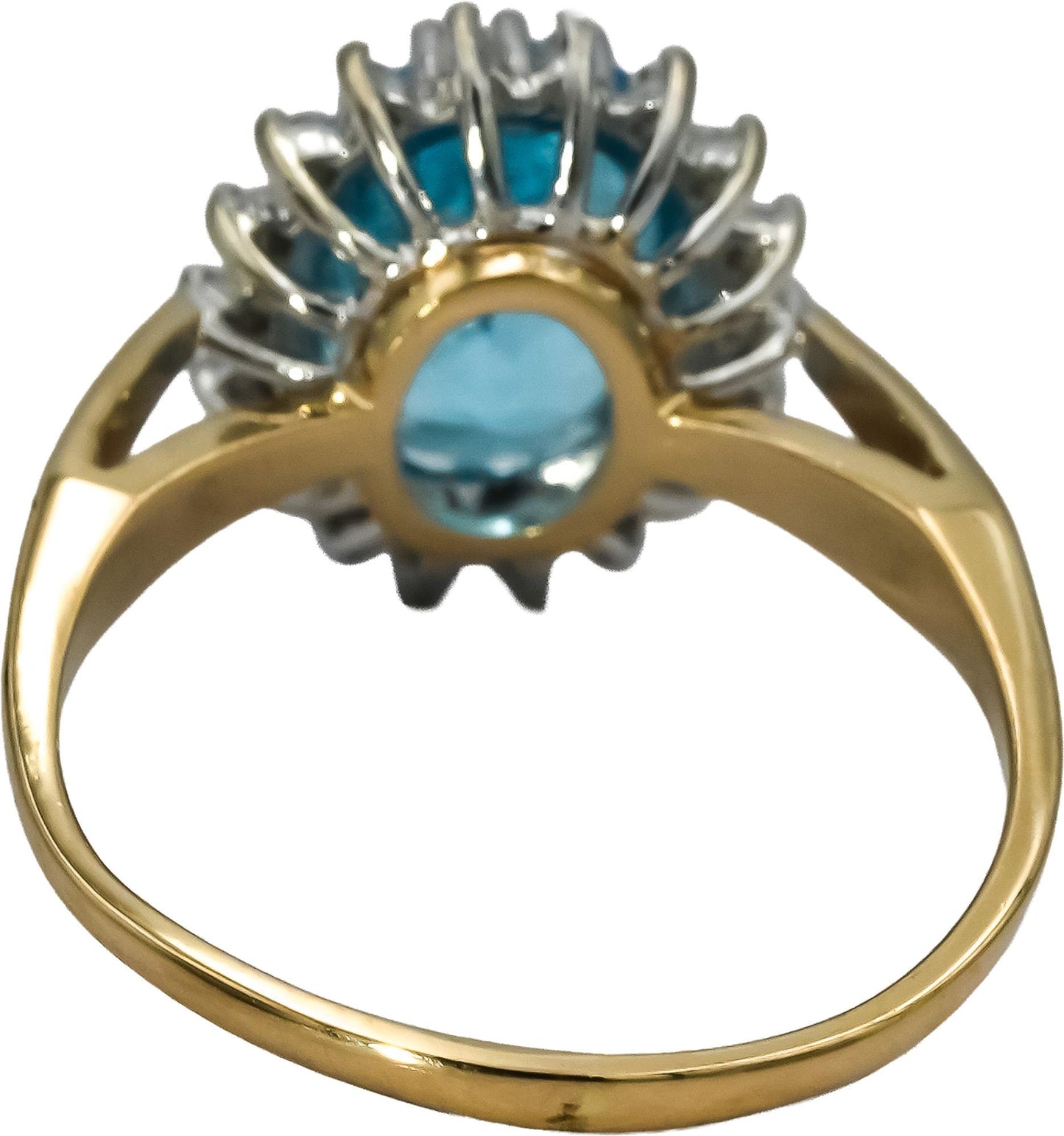 14k Yellow Gold Diamond and Blue Topaz Halo Ring 3.10CT Size 7.25