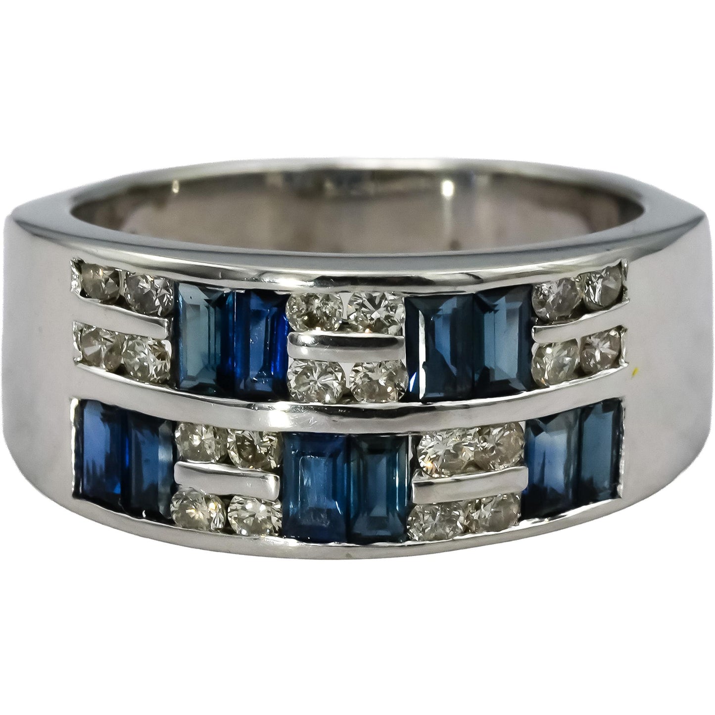 14k White Gold Diamond and Sapphire Band Ring 1.0CT Size 8