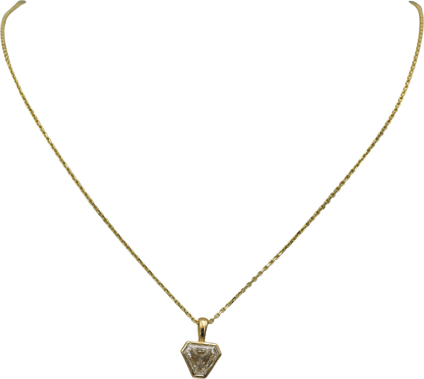 GIA 14k Yellow Gold SI1/I Trillion Step Cut Diamond Pendant Necklace 1.05CT
