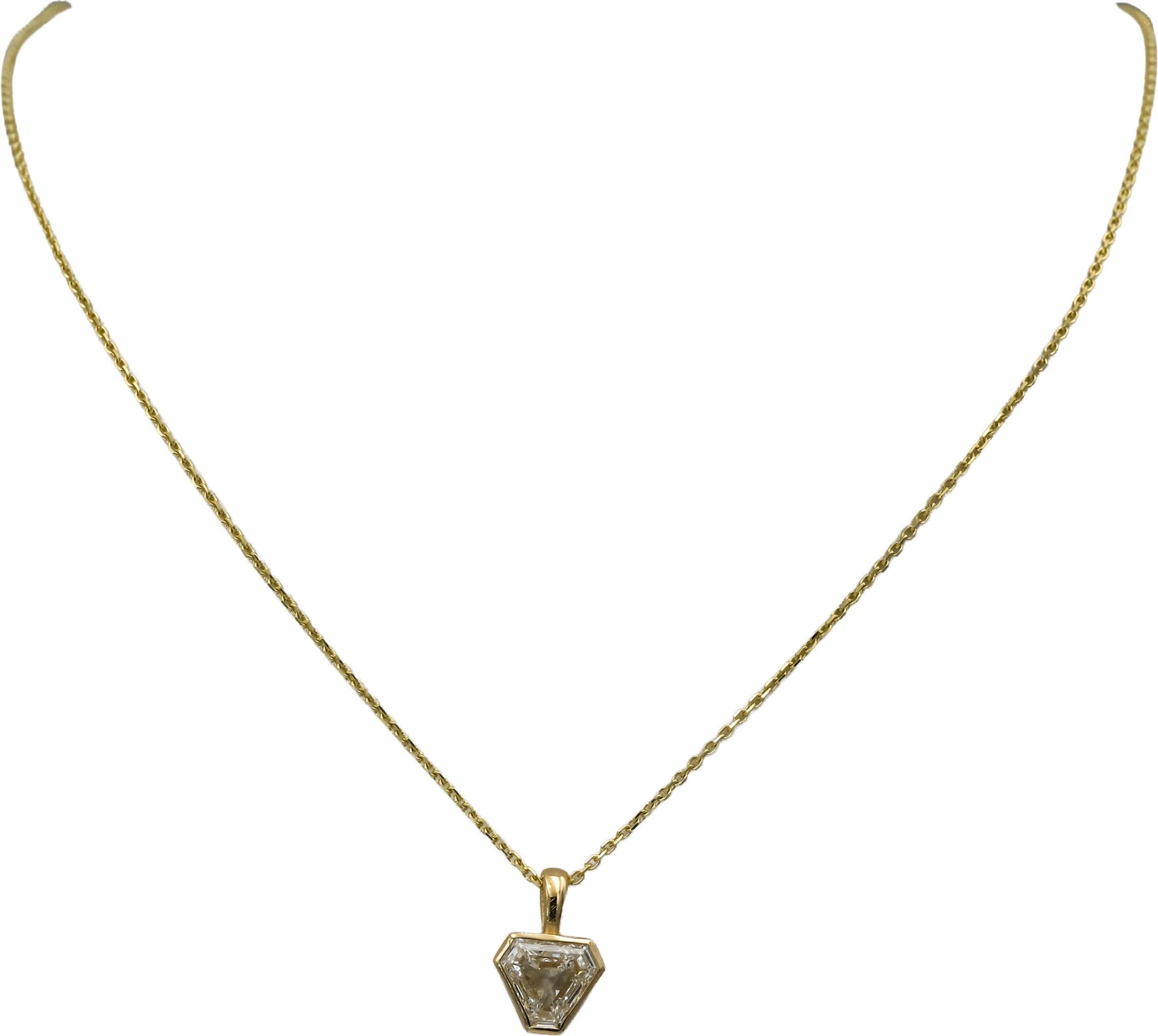 GIA 14k Yellow Gold SI1/I Trillion Step Cut Diamond Pendant Necklace 1.05CT