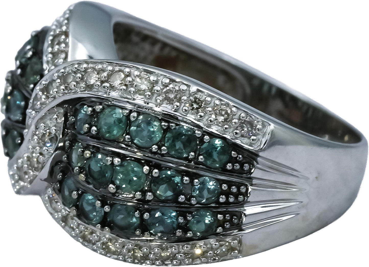 LE VIAN 14k White Gold Diamond and Green Topaz Cluster Ring 1.0CT Size 6