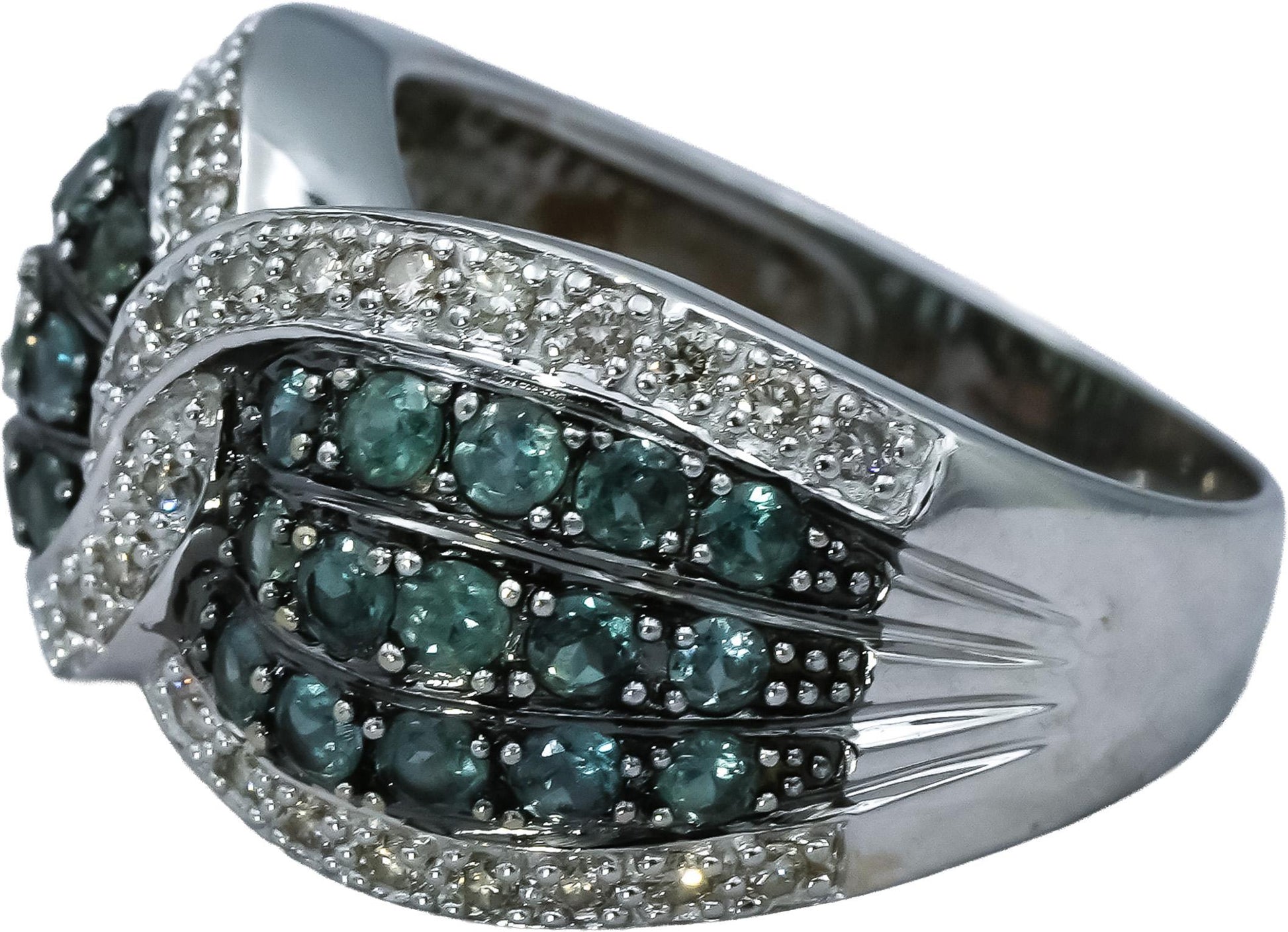 LE VIAN 14k White Gold Diamond and Green Topaz Cluster Ring 1.0CT Size 6