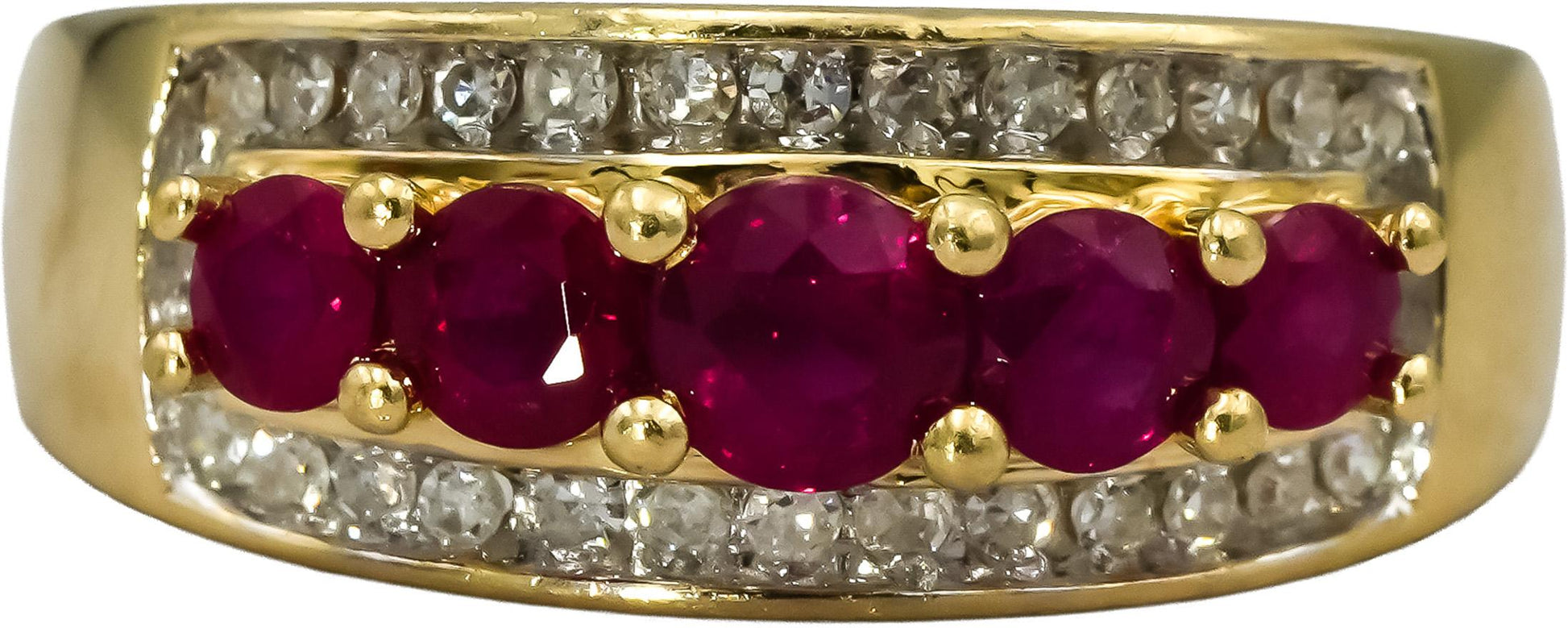 14k Yellow Gold Diamond and Ruby Band Ring 1.33CT Size 7