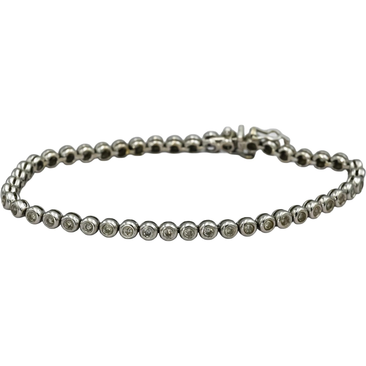 14k White Gold Round Bezel Set Diamond Tennis Bracelet 1.45CT