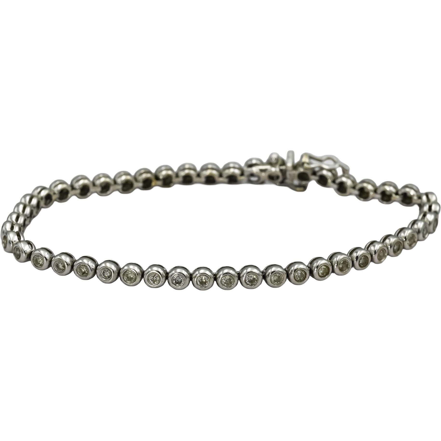 14k White Gold Round Bezel Set Diamond Tennis Bracelet 1.45CT