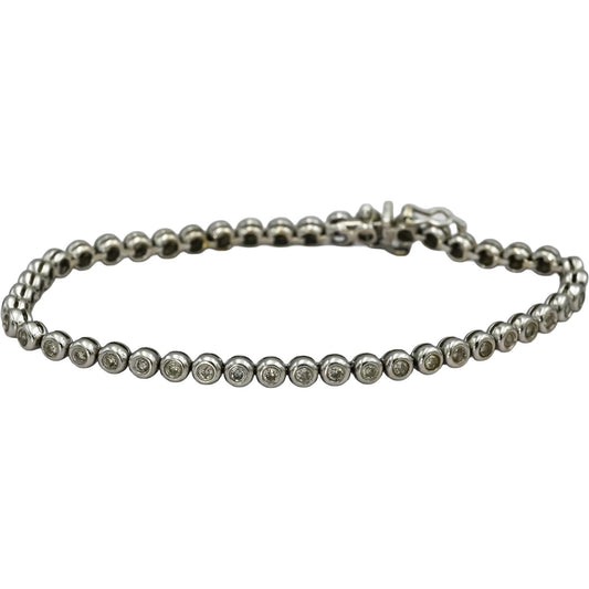 14k White Gold Round Bezel Set Diamond Tennis Bracelet 1.45CT