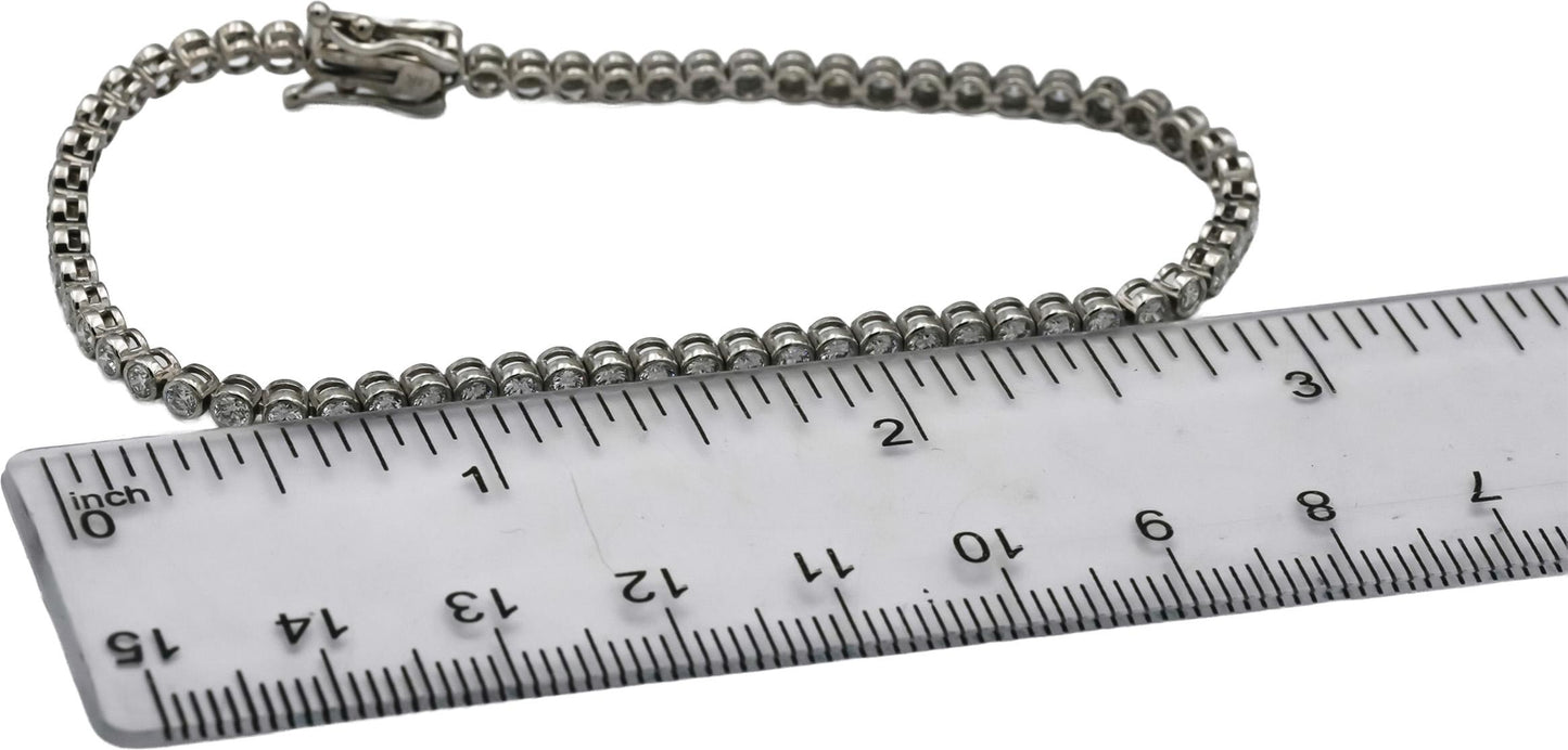 14k White Gold VS Round Bezel Set Diamond Tennis Bracelet 2.35CT