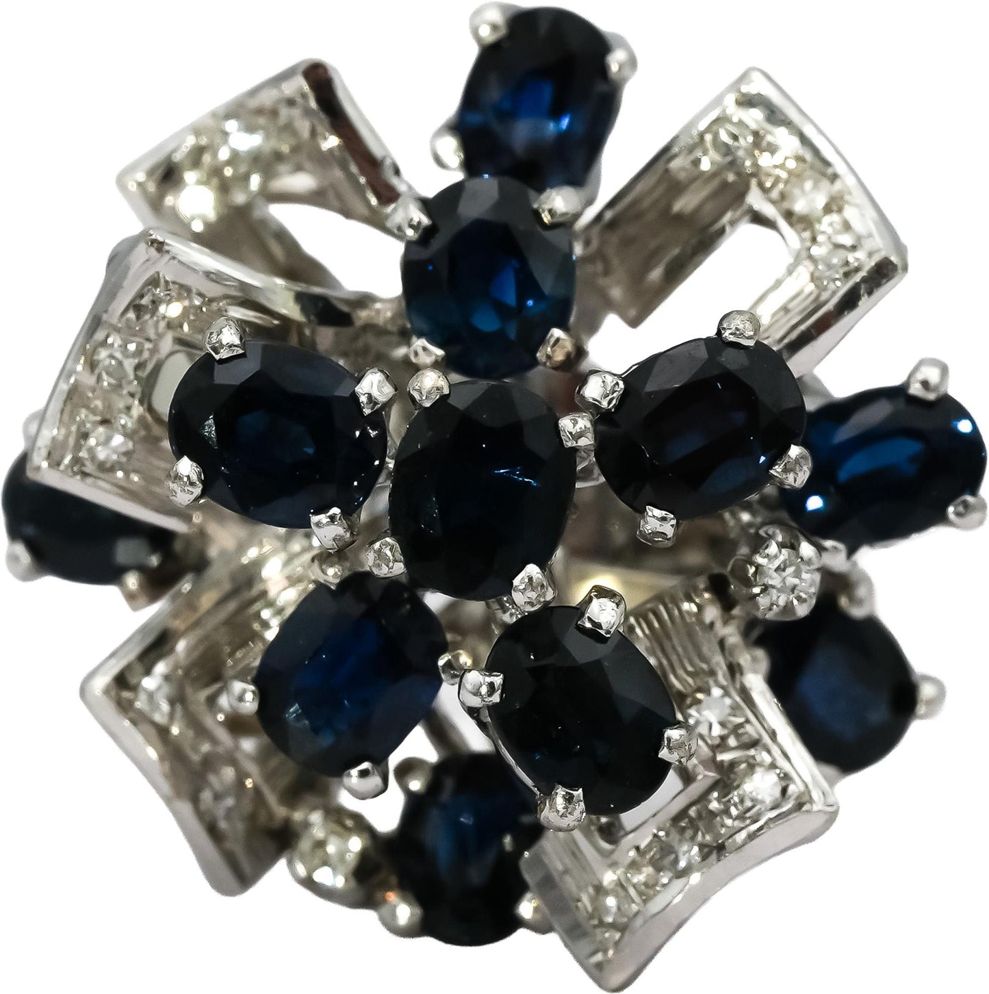 18k White Gold VS Diamond and Sapphire Cocktail Ring 2.60CT Size 9