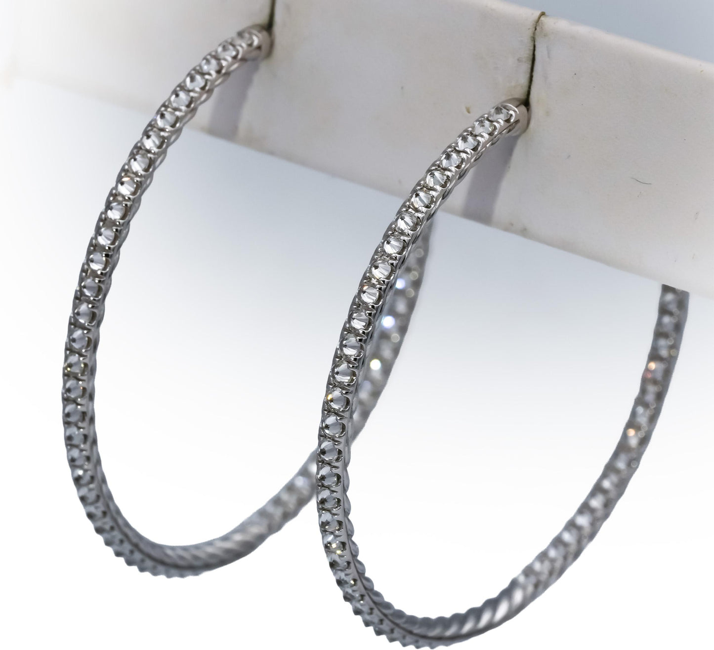 DAVID YURMAN 18k White Gold Diamond Reverse Set Inside Out Hoop Earrings 3.0CT