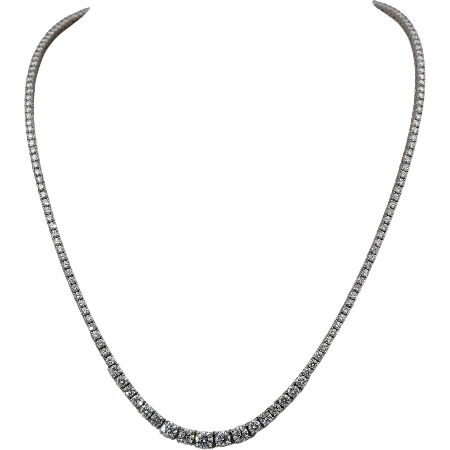 14k White Gold VS Round Diamond Graduated Riviera Necklace 7.78CT 176 Pieces