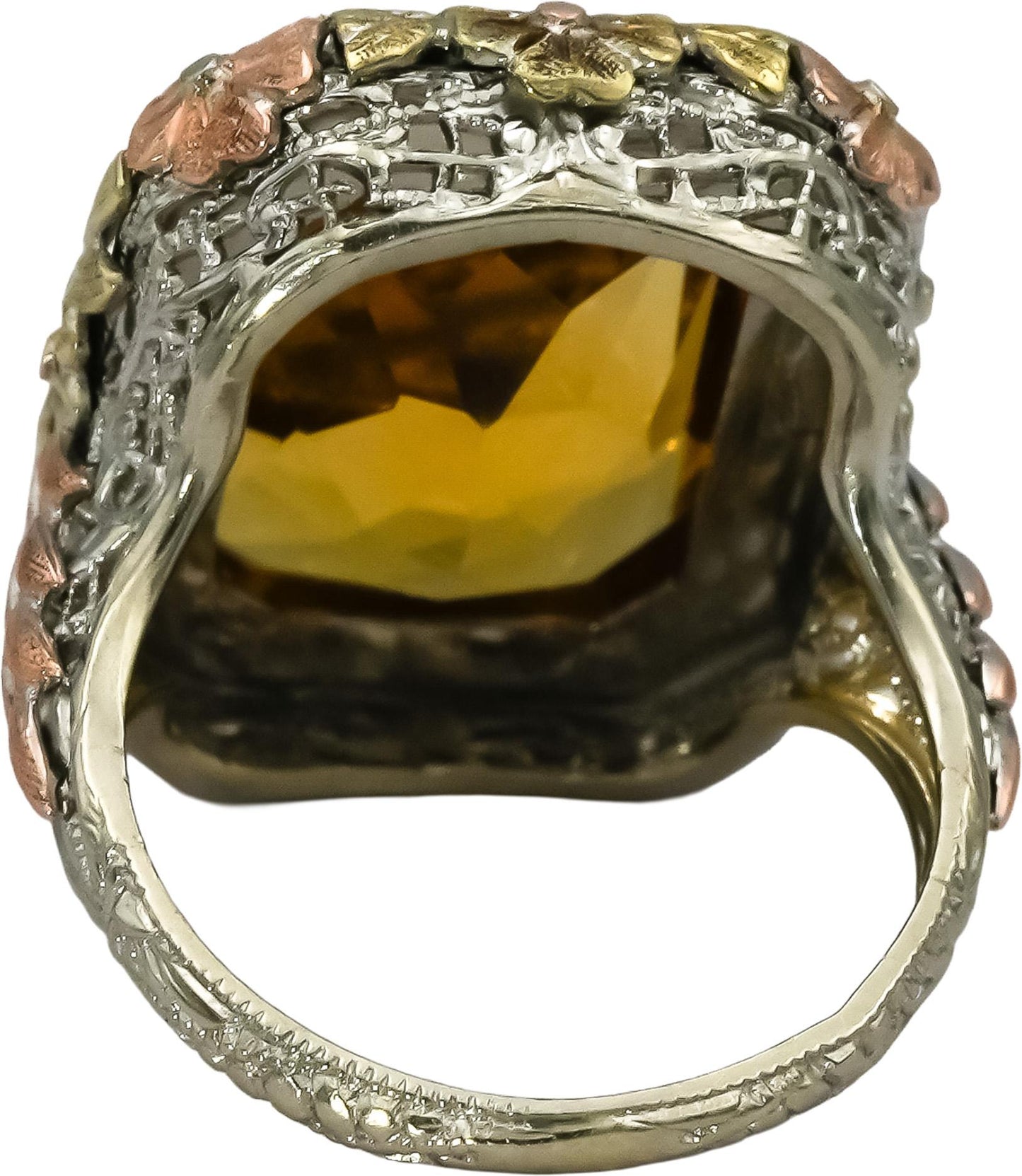 Art Deco Filigree Antique 14k White and Yellow Gold Citrine Ring 10.0CT Size 4.5