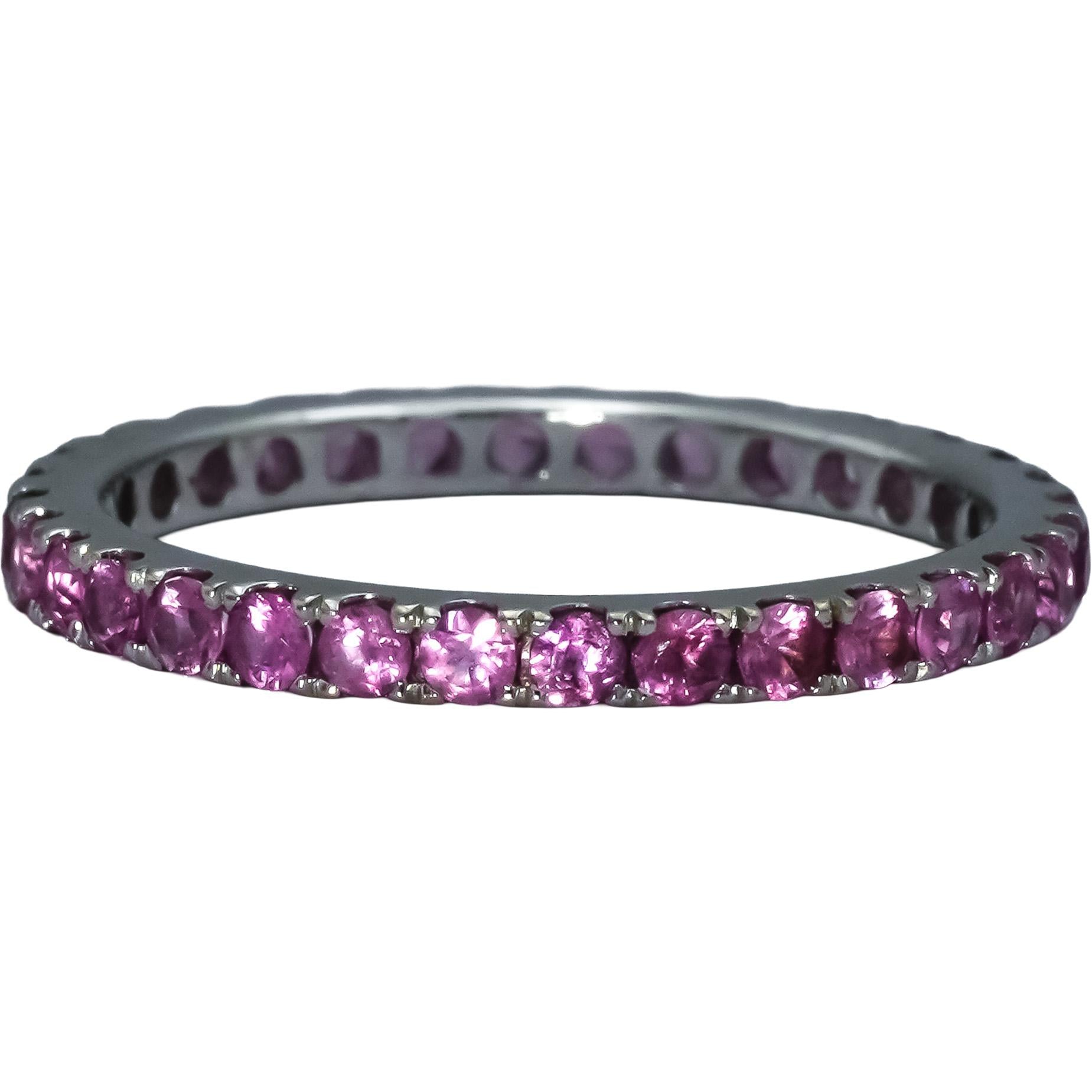 18k White Gold Round Pink Sapphire Eternity Band Ring 1.0CT Size 6.75