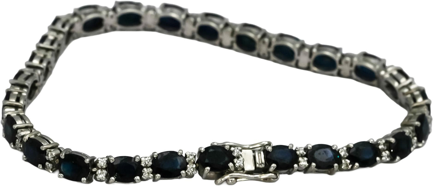 18k White Gold VS Diamond and Blue Sapphire Tennis Bracelet 13.50CT