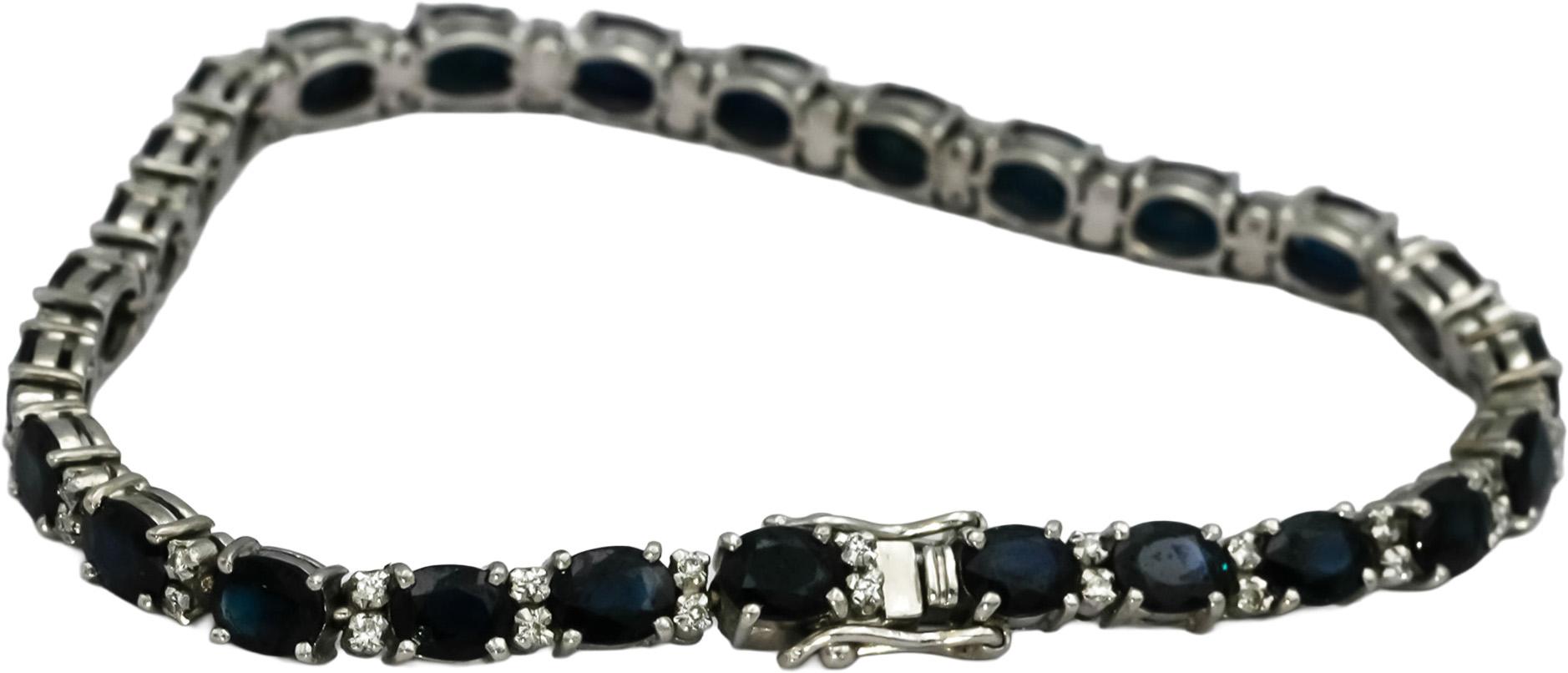 18k White Gold VS Diamond and Blue Sapphire Tennis Bracelet 13.50CT
