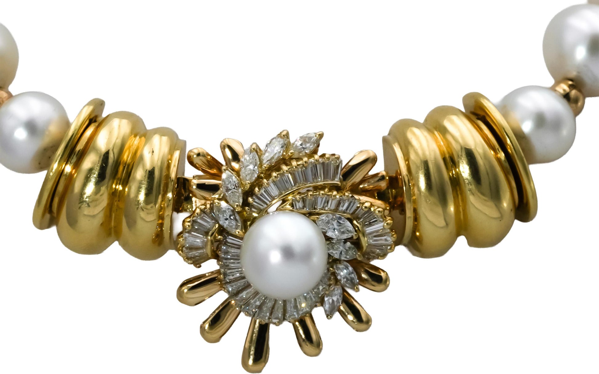 18k Yellow Gold Diamond & 10-12.5mm Cultured Pearl Strand Necklace 3.0CT