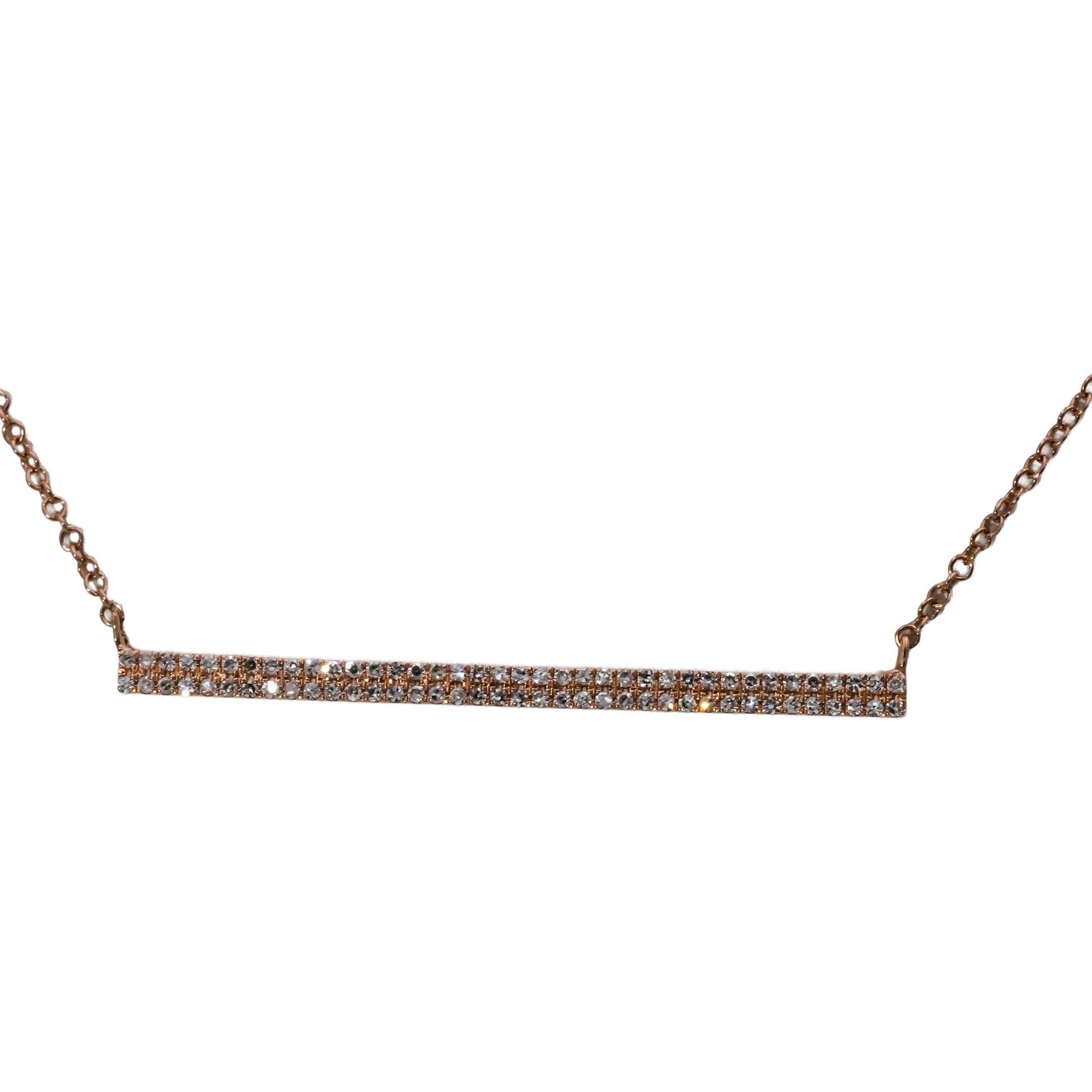 14k Rose Gold Round Diamond Bar Pendant Necklace 0.20CT