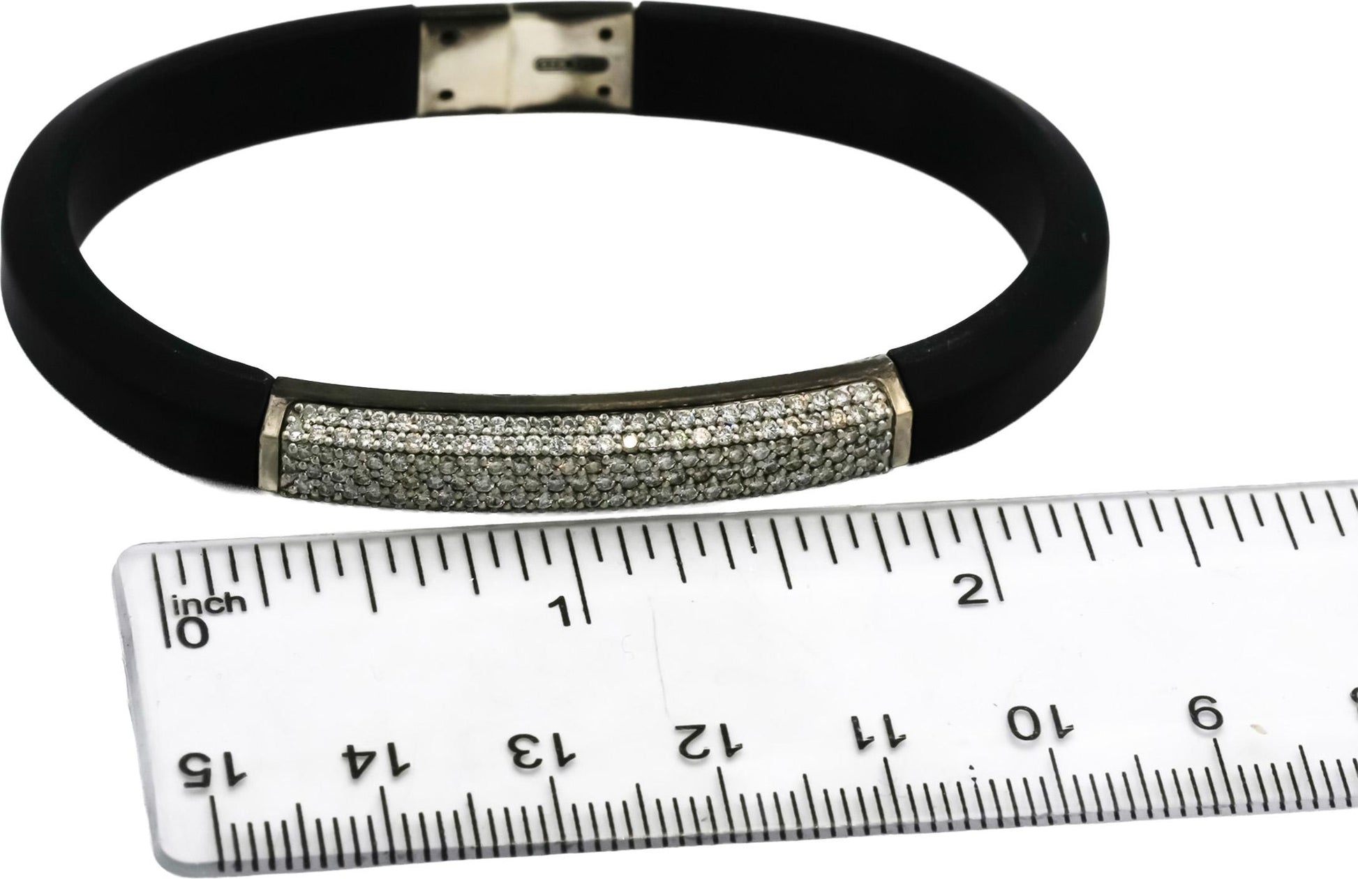 DAVID YURMAN Sterling Silver Pave Diamond Streamline 8mm Rubber Bracelet 1.10CT