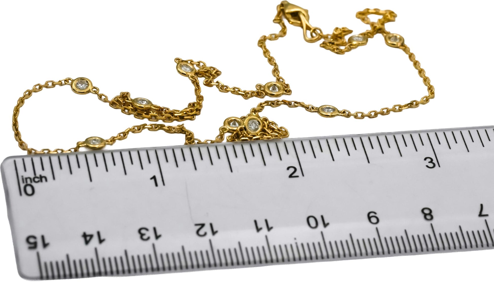 14k Yellow Gold Round Diamond By The Yard Chain Necklace 0.50CT