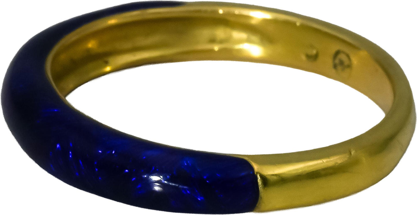 HIDALGO 18k Yellow Gold Blue Enamel Band Ring Size 6.25