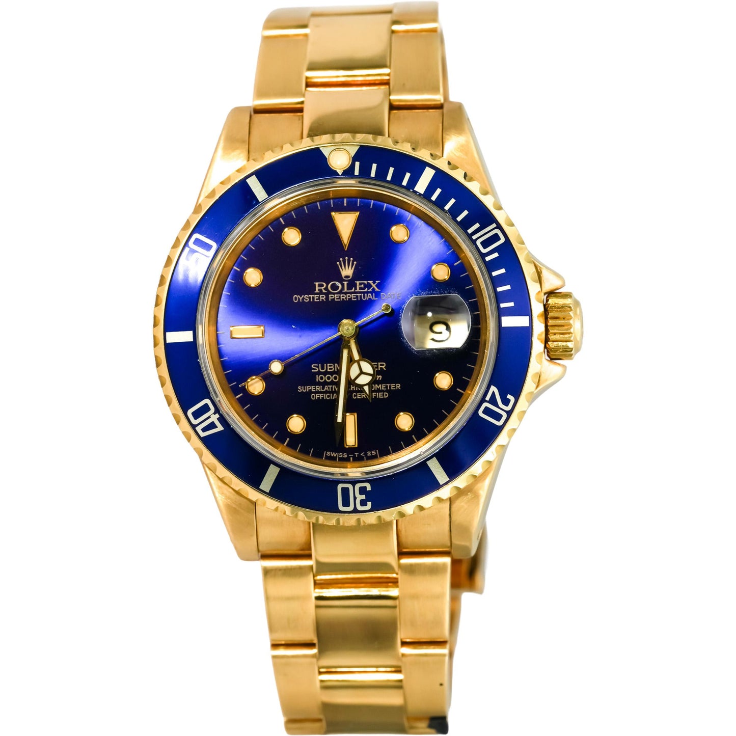 ROLEX 18k Gold Submariner Date Purple Dial Automatic Watch Ref 16618