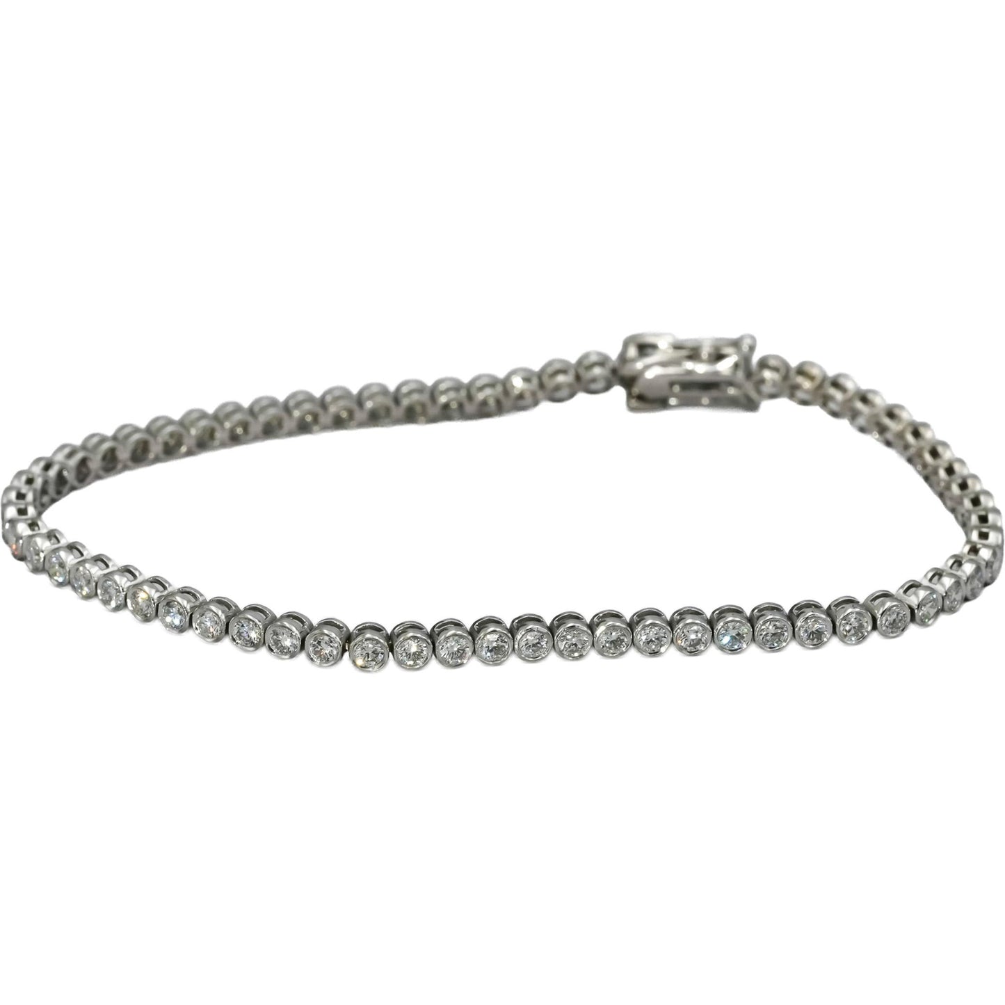 14k White Gold VS Round Bezel Set Diamond Tennis Bracelet 1.94CT