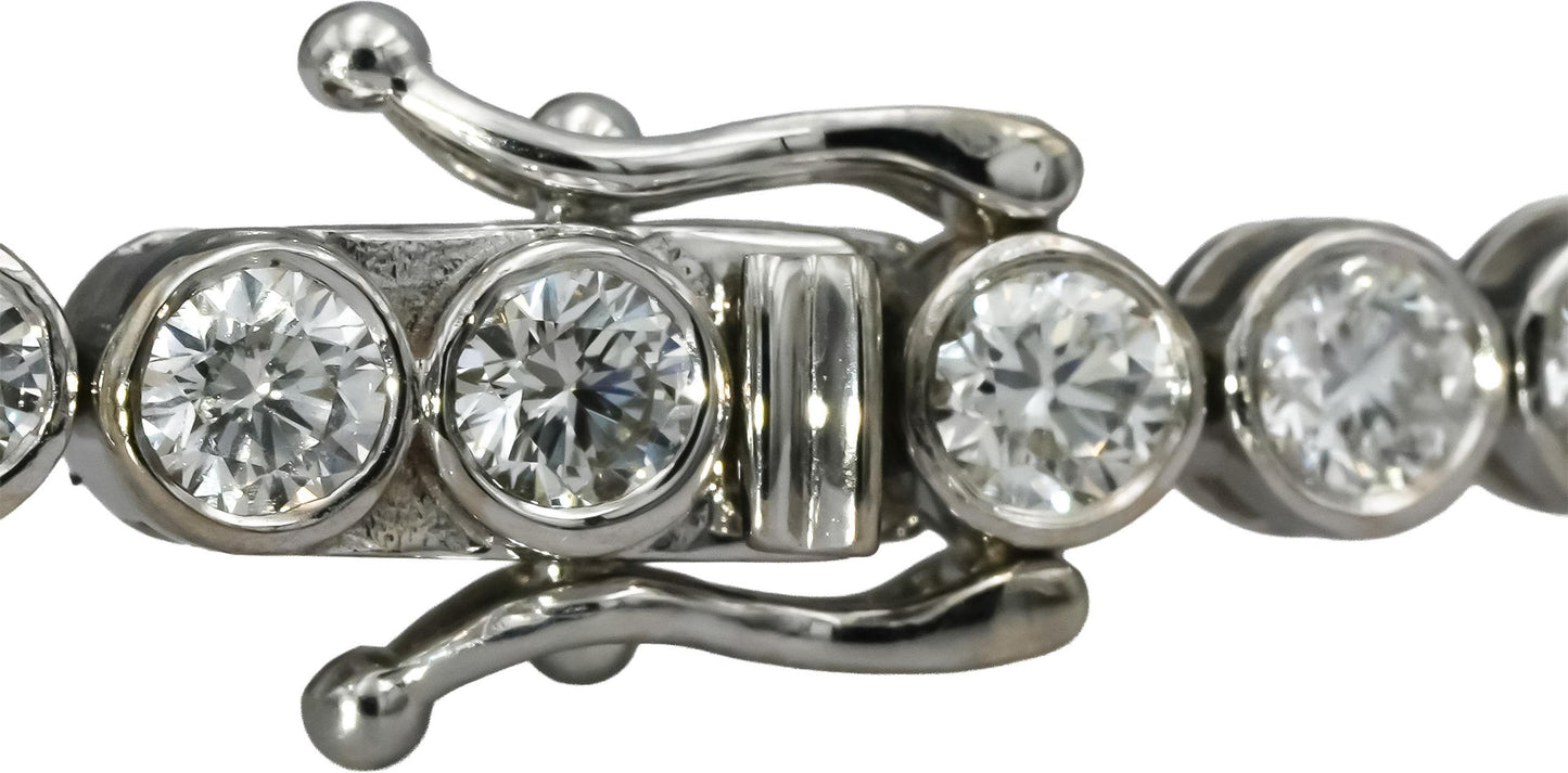 14k White Gold VS Round Bezel Set Diamond Tennis Bracelet 6.08CT