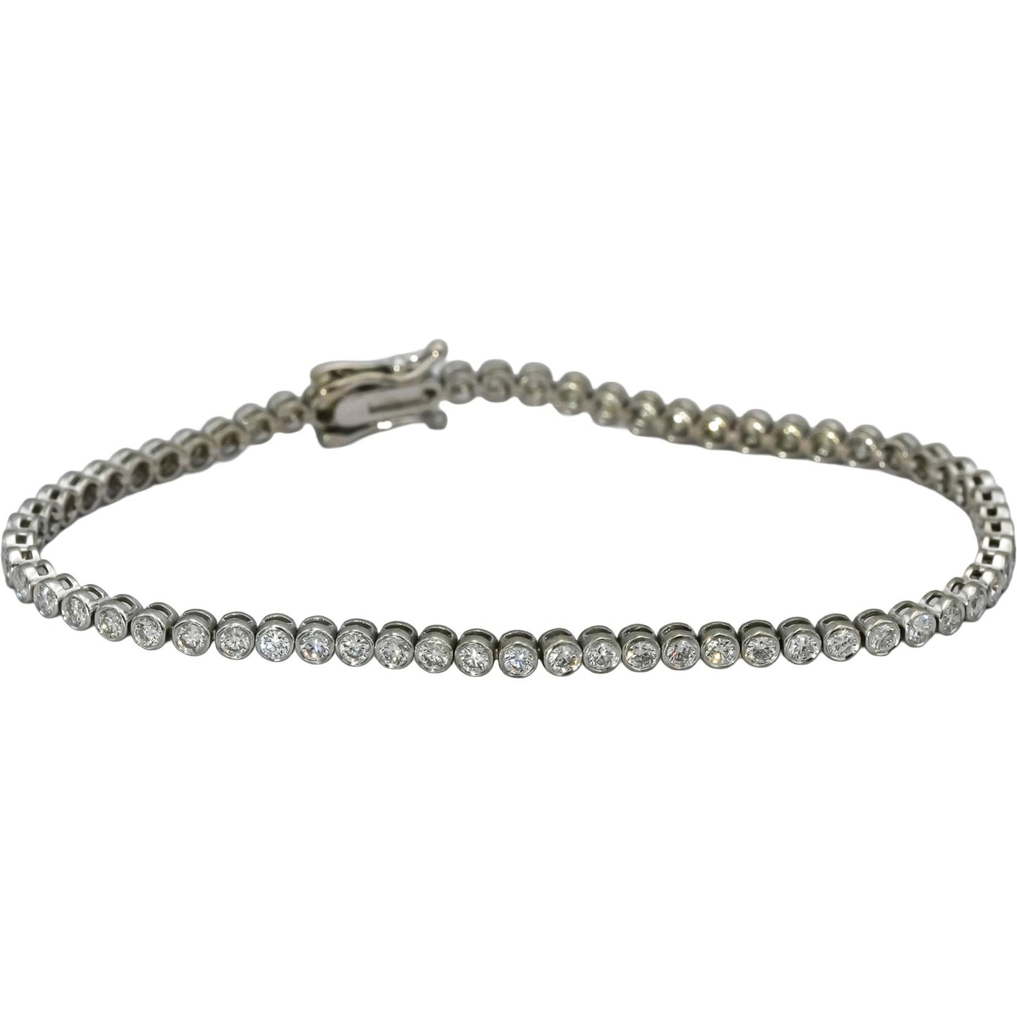 14k White Gold VS Round Bezel Set Natural Diamond Tennis Bracelet 1.95CT