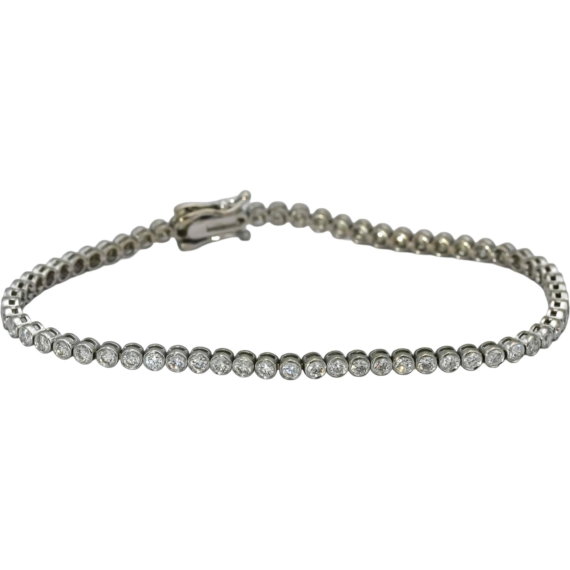 14k White Gold VS Round Bezel Set Natural Diamond Tennis Bracelet 1.95CT