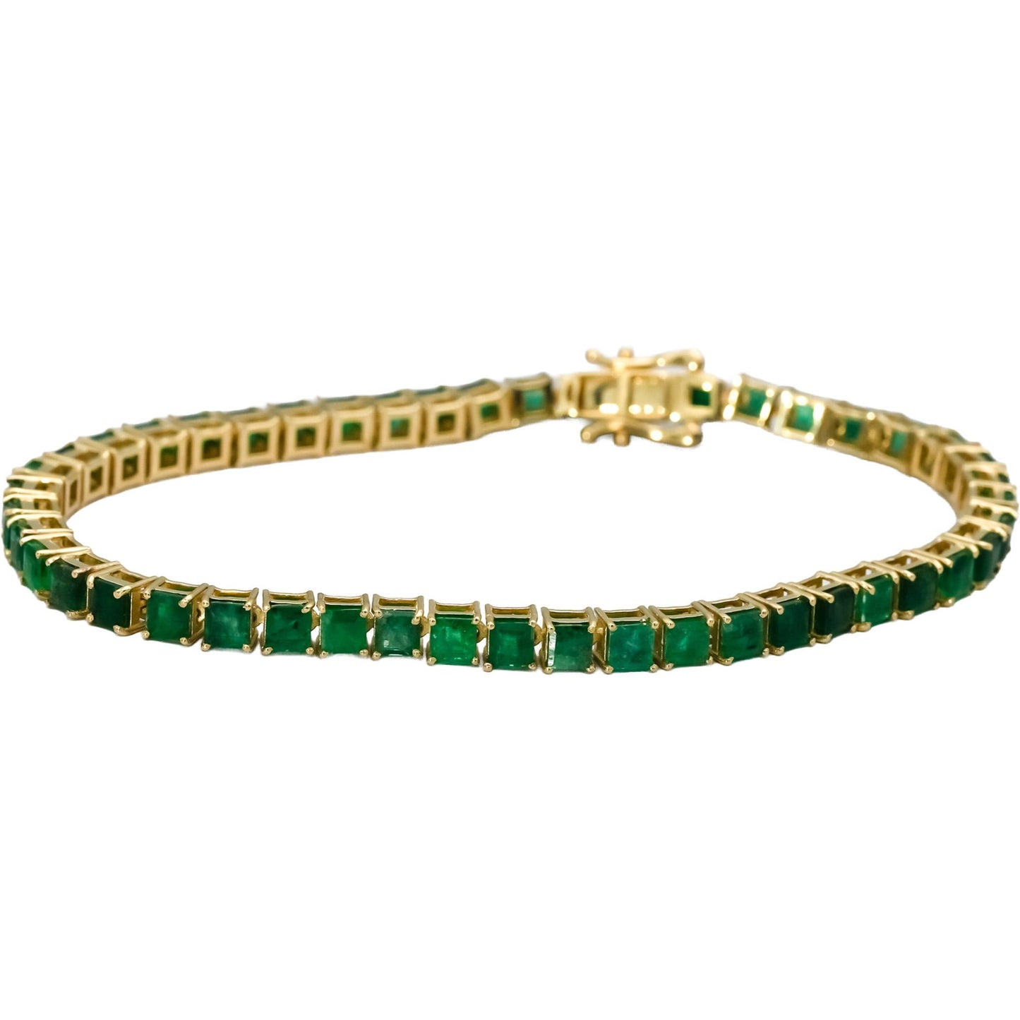 14k Yellow Gold Emerald Tennis Bracelet 7.50CT