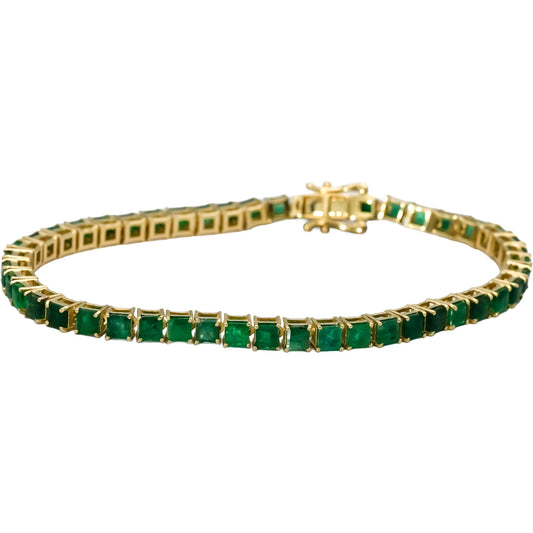 14k Yellow Gold Emerald Tennis Bracelet 7.50CT