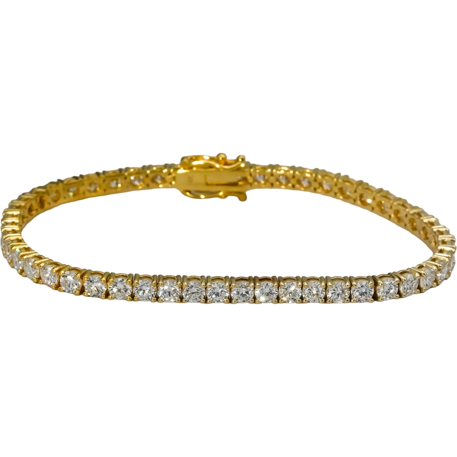 14k Yellow Gold VS Round Lab-Grown Diamond Tennis Bracelet 7.55CT